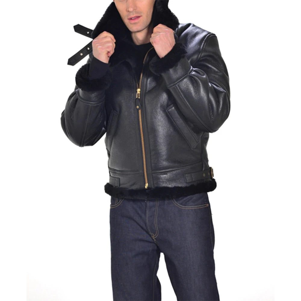 winter black sheepskin leather jacket 3 winter black sheepskin leather jacket 3