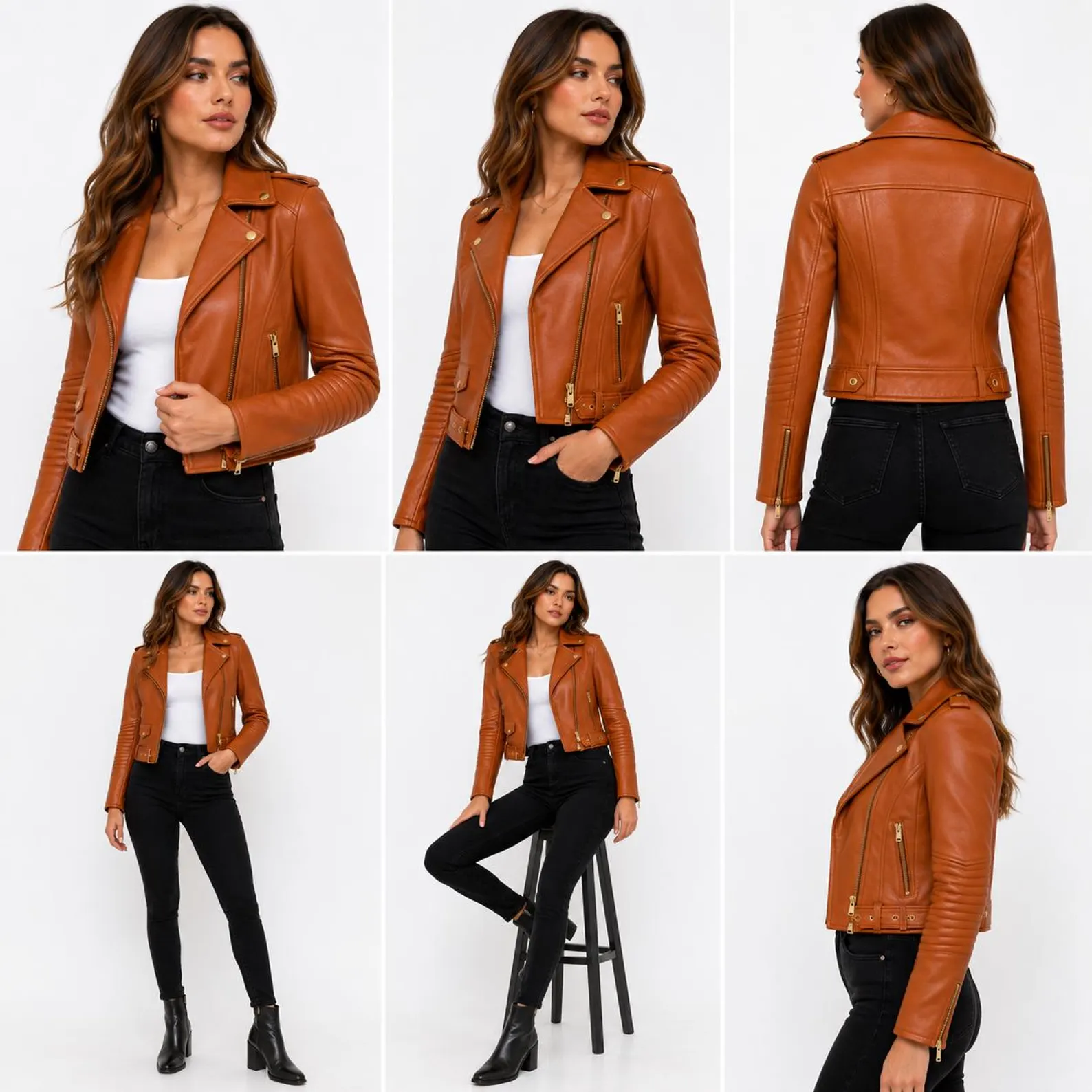 womens genuine leather cropped moto all view 2 womens genuine leather cropped moto all view 2