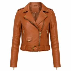 Women's Leather Jackets womens genuine leather cropped moto front view
